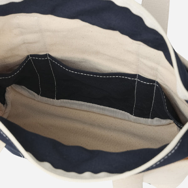 SMALL CAFE TOTE BAG - ECRU/NAVY