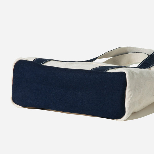 SMALL CAFE TOTE BAG - ECRU/NAVY