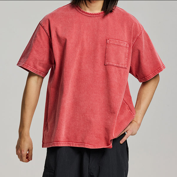 OG STONE WASHED POCKET T-SHIRT - RED