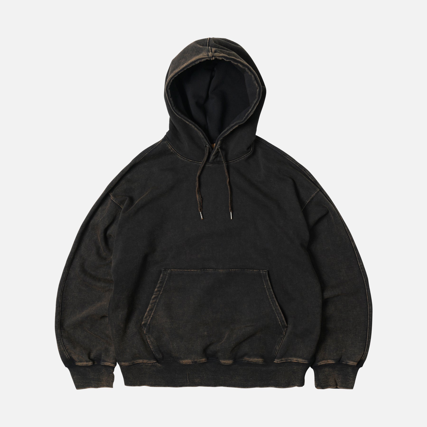 Worn-Out Shaggy Grunge Hoodie モヘア　フーディ Grey Wash Oversized Zip Up Hoodie with Abstract Print - Grunge