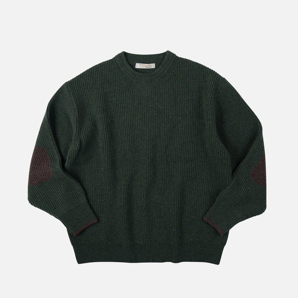 PATCH ROUND PULLOVER KNIT - FOREST GREEN