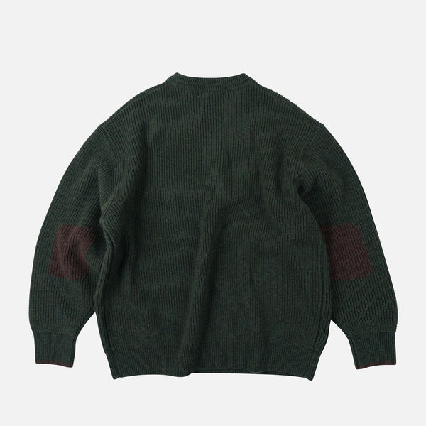 PATCH ROUND PULLOVER KNIT - FOREST GREEN