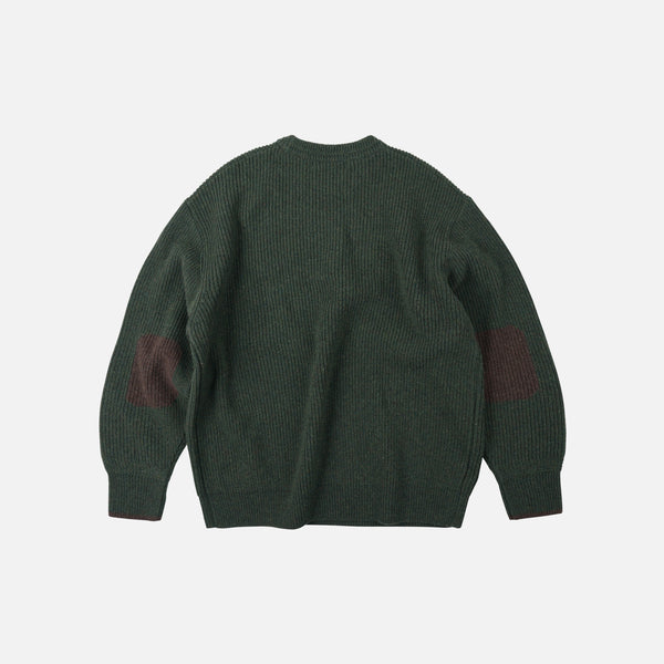 PATCH ROUND PULLOVER KNIT - FOREST GREEN