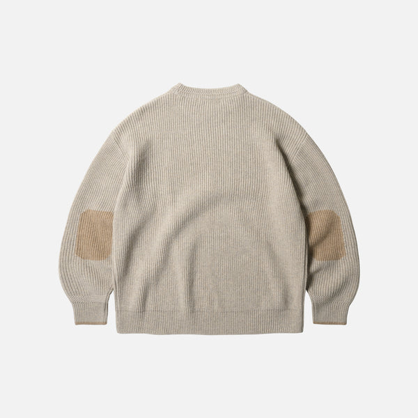 PATCH ROUND PULLOVER KNIT - OATMEAL