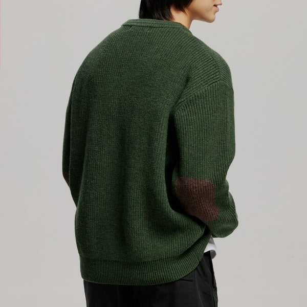 PATCH ROUND PULLOVER KNIT - FOREST GREEN
