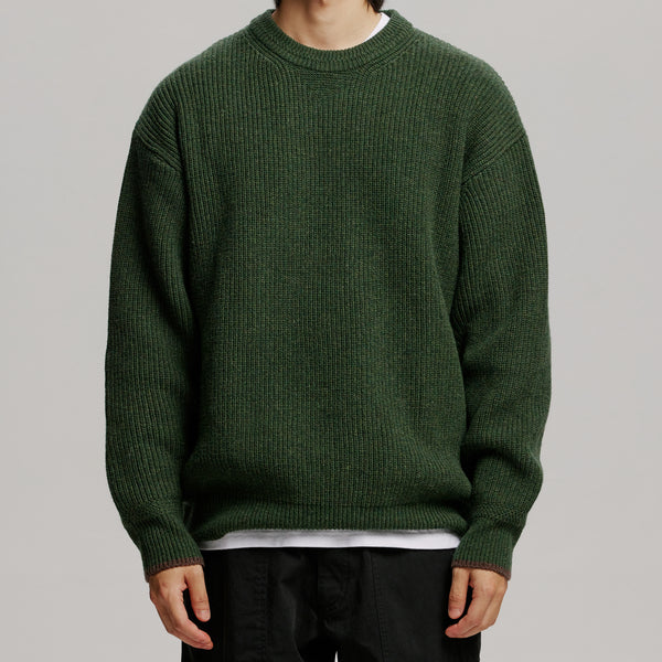 PATCH ROUND PULLOVER KNIT - FOREST GREEN