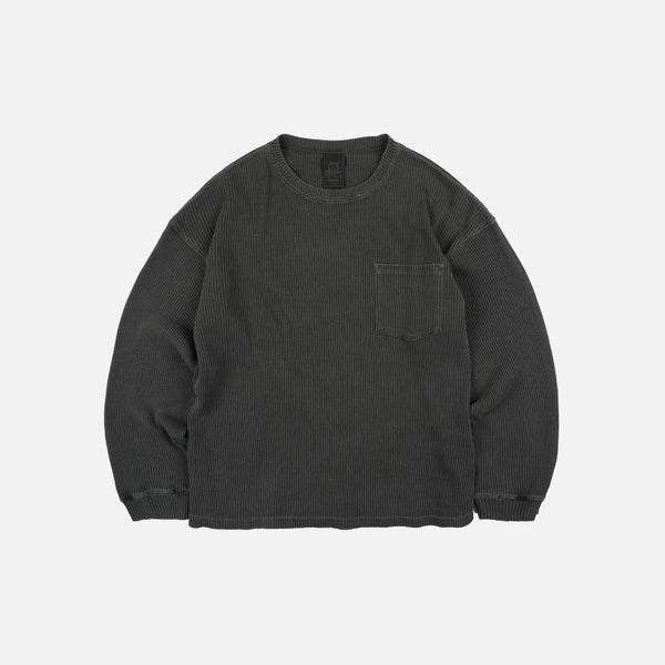 PIGMENT DYEING WAFFLE L/S T-SHIRT - CHACOAL