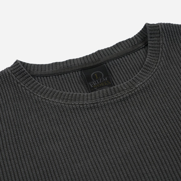 PIGMENT DYEING WAFFLE L/S T-SHIRT - CHACOAL