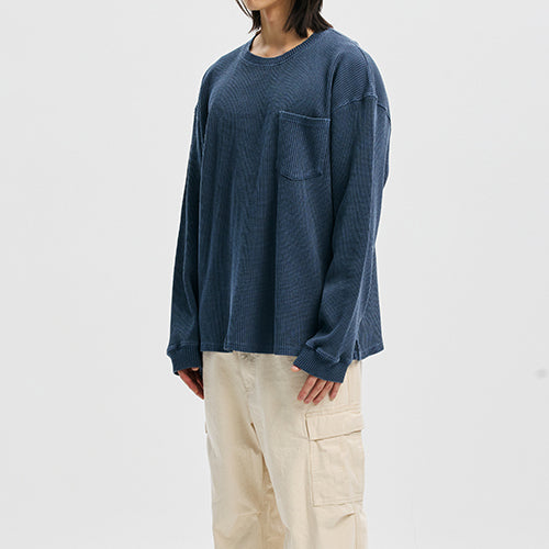 PIGMENT DYEING WAFFLE L/S T-SHIRT - BLUE