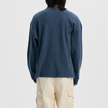 PIGMENT DYEING WAFFLE L/S T-SHIRT - BLUE