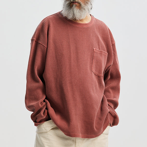 PIGMENT DYEING WAFFLE L/S T-SHIRT - PINK