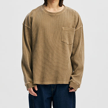 PIGMENT DYEING WAFFLE LS T-SHIRT - TAN