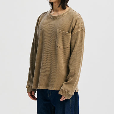 PIGMENT DYEING WAFFLE LS T-SHIRT - TAN