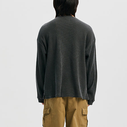 PIGMENT DYEING WAFFLE L/S T-SHIRT - CHACOAL