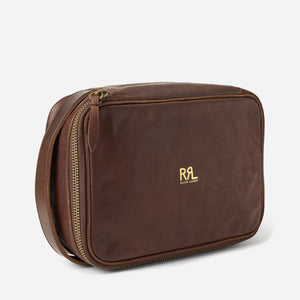 Double RL By Ralph Lauren - LARGE LEATHER TRAVEL POUCH - BROWN -  - Alternative View 1