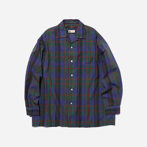 Beams+ - OPEN COLLAR MADRAS CHECKED SHIRT - PURPLE/GREEN-RED -  - Main Front View
