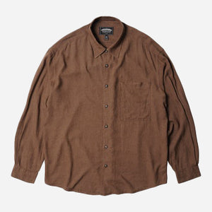 Frizmworks - SILKY LINEN RELAXED SHIRT - BROWN -  - Main Front View