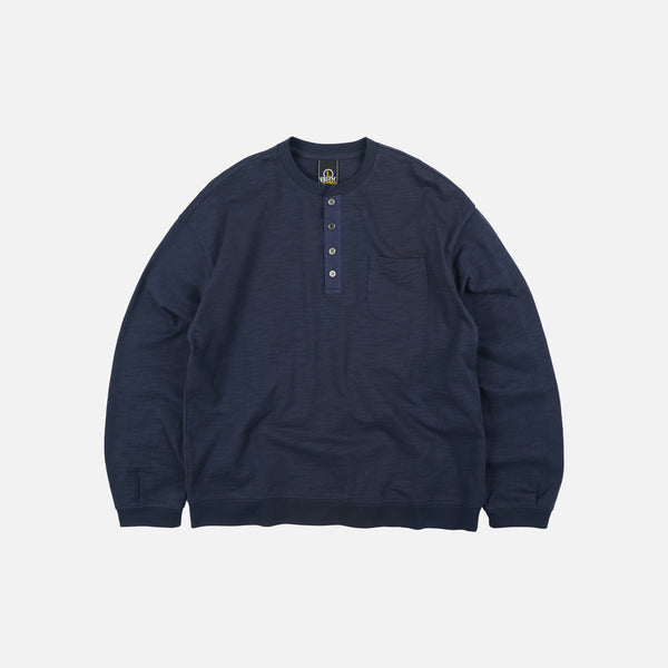 SLUB HENLEY L/S T-SHIRT - NAVY