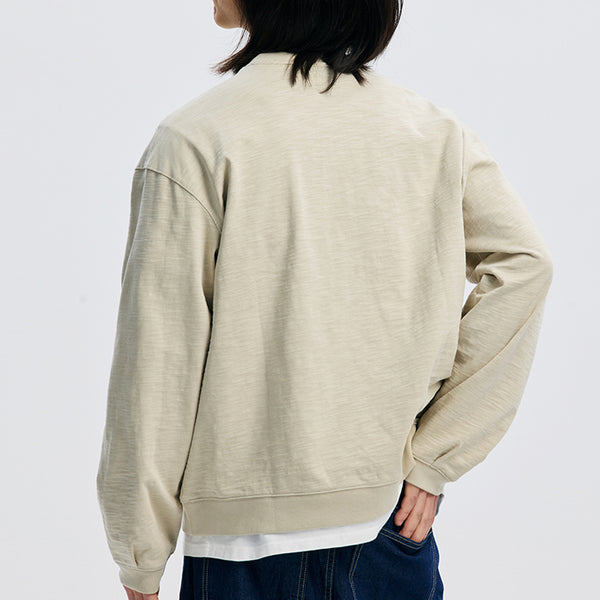 SLUB HENLEY L/S T-SHIRT - KHAKI BEIGE