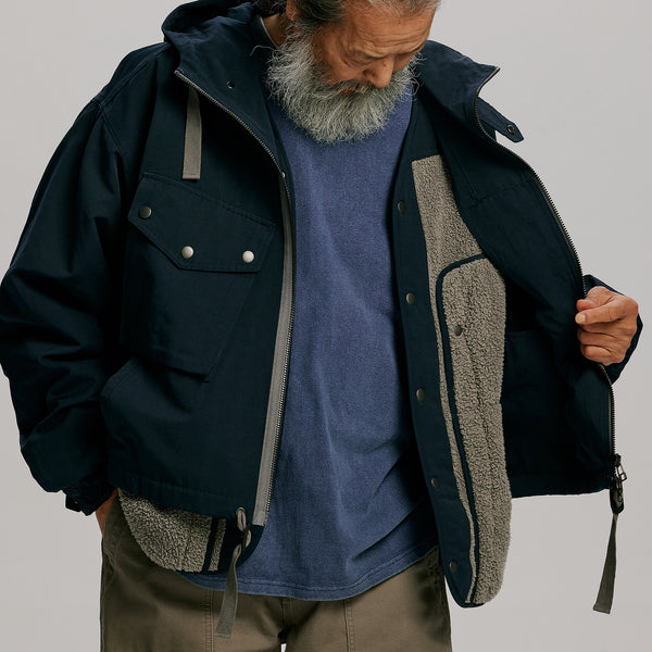 SMOCK 2 IN 1 HOODED PARKA JACKET - NAVY