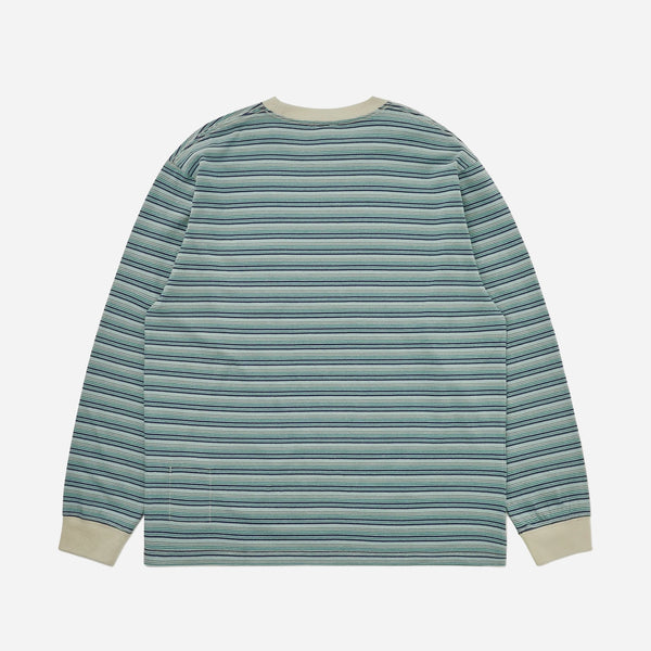 BORDER STRIPE L/S T-SHIRT - PISTACHIO/BLUE