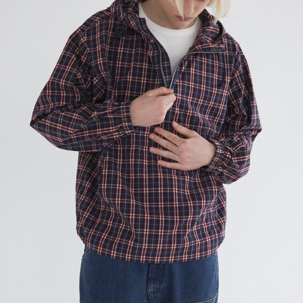 PLAID POPOVER ANORAK - RED