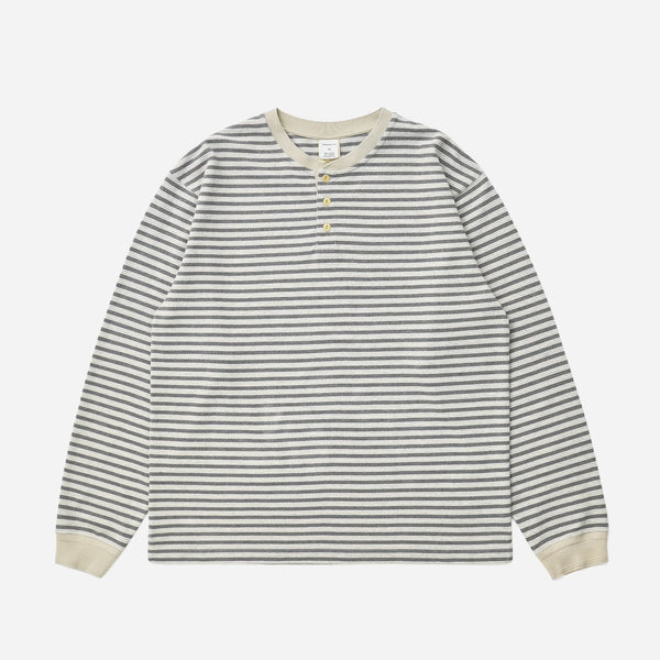 STRIPE HENLEY L/S T-SHIRT - GREY
