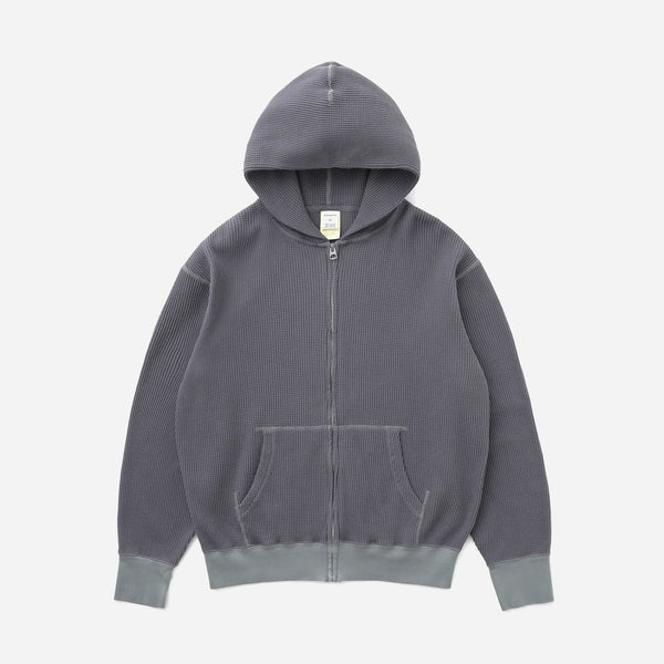 WAFFLE FULL ZIP HOODIE - FADED BLACK