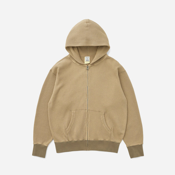 WAFFLE FULL ZIP HOODIE - TAN