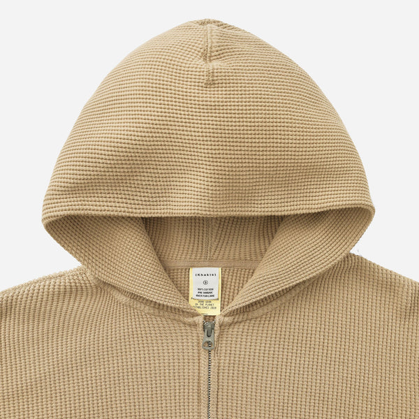 WAFFLE FULL ZIP HOODIE - TAN