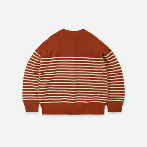 Frizmworks - WOOL STRIPE ROUND CARDIGAN - BRICK -  - Alternative View 1