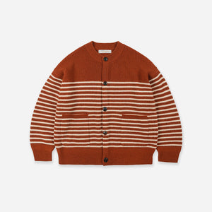 Frizmworks - WOOL STRIPE ROUND CARDIGAN - BRICK -  - Main Front View