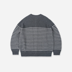Frizmworks - WOOL STRIPE ROUND CARDIGAN - CHARCOAL -  - Alternative View 1