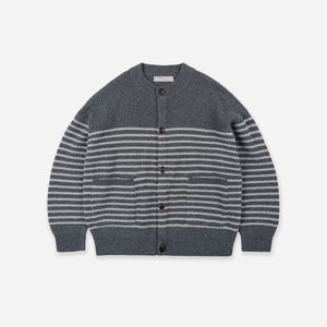 Frizmworks - WOOL STRIPE ROUND CARDIGAN - CHARCOAL -  - Main Front View
