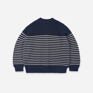 Frizmworks - WOOL STRIPE ROUND CARDIGAN - NAVY -  - Alternative View 1