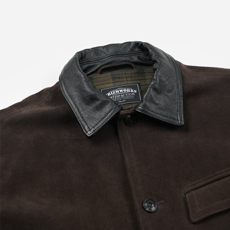 SUEDE FRENCH CAR COAT - DARK BROWN