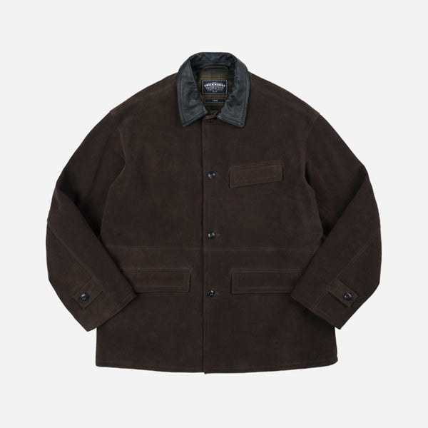 SUEDE FRENCH CAR COAT - DARK BROWN