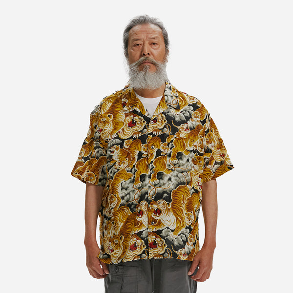 TIGER HAWAIIAN HALF SHIRT - BLACK