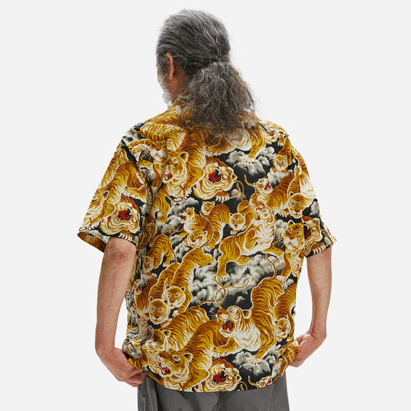 TIGER HAWAIIAN HALF SHIRT - BLACK