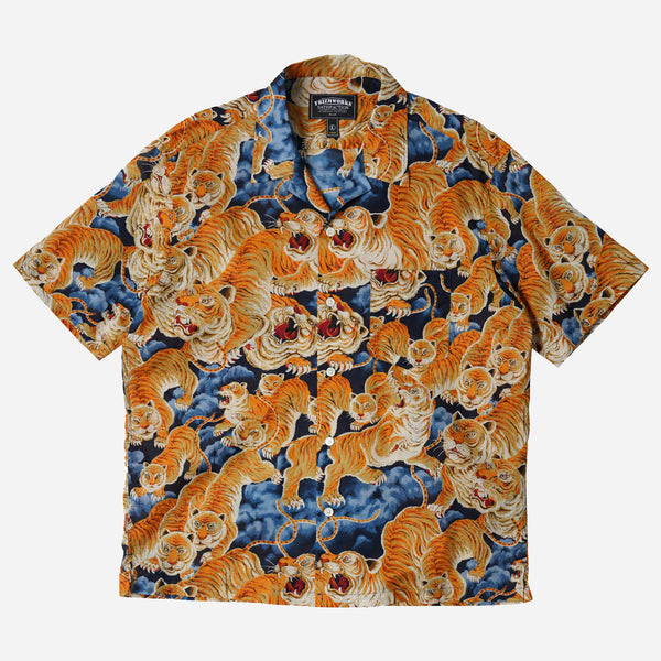 TIGER HAWAIIAN HALF SHIRT - NAVY