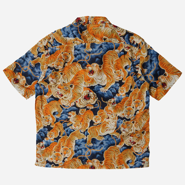 TIGER HAWAIIAN HALF SHIRT - NAVY