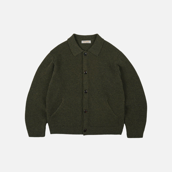 ULTRA HEAVYWEIGHT COLLAR CARDIGAN - FOREST GREEN