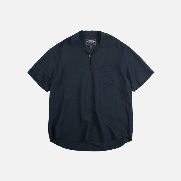 VENTI LINEN MIX POPOVER SHIRT - NAVY