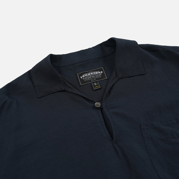 VENTI LINEN MIX POPOVER SHIRT - NAVY