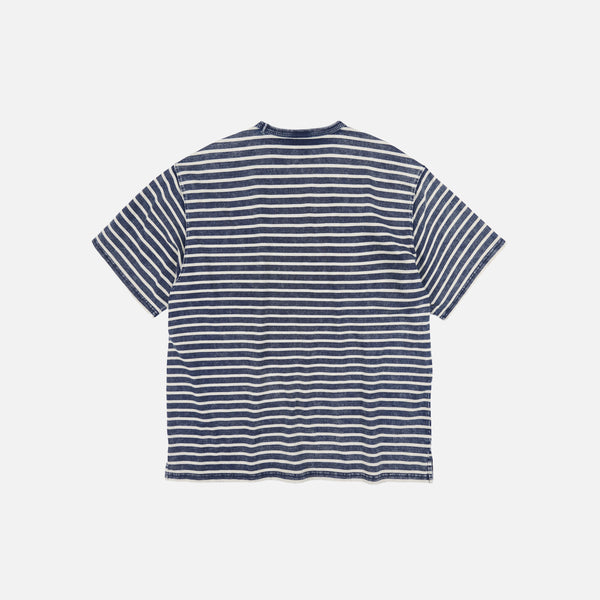 VINTAGE FADED STRIPE HALF T-SHIRT - INDIGO