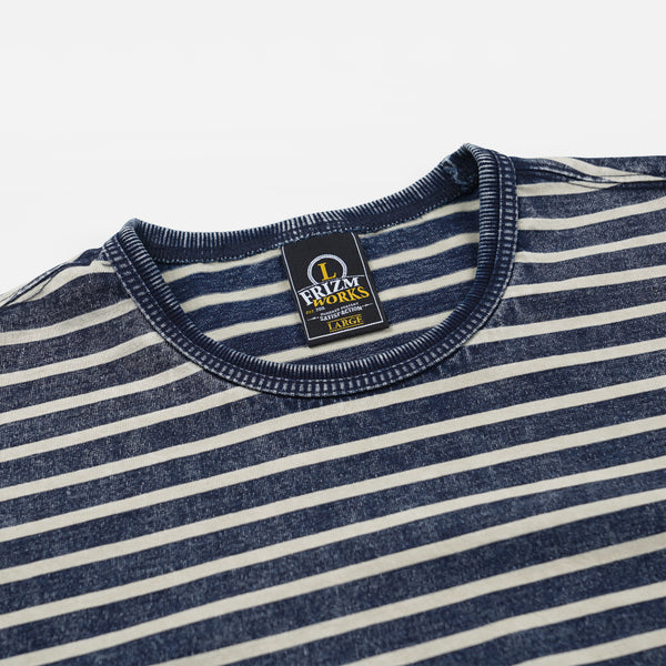 VINTAGE FADED STRIPE HALF T-SHIRT - INDIGO