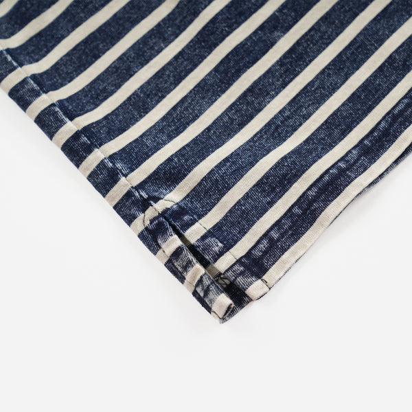 VINTAGE FADED STRIPE HALF T-SHIRT - INDIGO