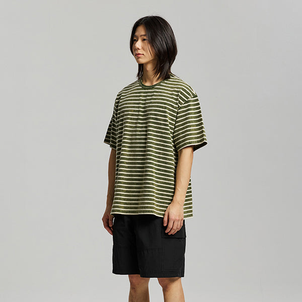 VINTAGE FADED STRIPE HALF T-SHIRT - DARK GREEN