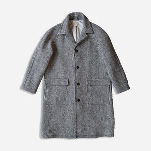 Wythe - WOOL HERRINGBONE RAGLAN OVER COAT - BLACK/CREAM -  - Main Front View