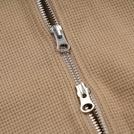 WAFFLE ZIP UP HOODIE - BEIGE